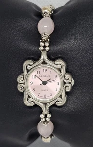 Orologio Donna Ginevra Bellissima Cassa Tono Argento Rosa Perline Braccialetto 10 - Foto 1 di 9