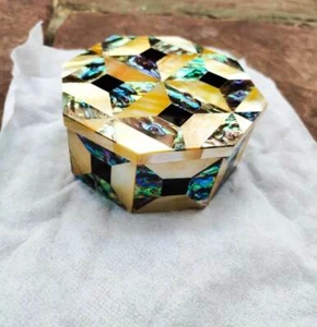 4.5" Gift Marquetry Malachite Lapis white inlay Marble Jewelry Box Trinket Mop - Picture 1 of 4