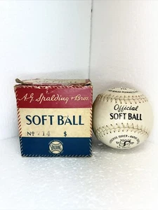 Balón de Softbol de Goma Oficial Spalding Años 40 De Colección Usado con Caja No. 714 - Imagen 1 de 7
