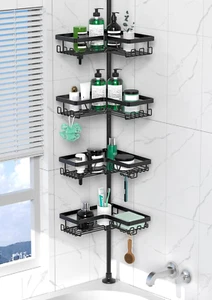 Corner Shower Caddy Tension Pole - 4 Tier Stainless Steel Rustproof Shower Corne - Picture 1 of 12