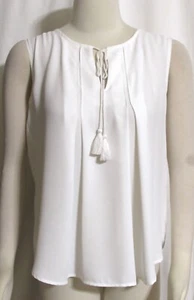 NEW Womens Ladies NINE WEST Soft White Tassled Tie Silky Sleeveless Top S - Picture 1 of 4