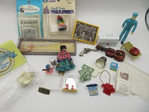 RARE PIECES Lot 27 Vtg Dollhouse Miniature Toy Doll Newspaper Diorama Cello 1:12 - Picture 1 of 23