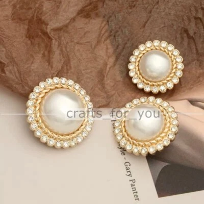 15mm-25mm 6pcs Metal Shank Buttons Pearl Rhinestone Clothing Tailor Sewing Diy - Image 1 of 4