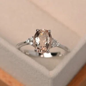 2.15 Ct Oval Cut Natural Morganite Diamond Proposal Ring 14K White Gold Size 7 - Picture 1 of 7