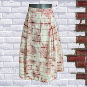 Oasis – gefütterter Midirock Damen UK 8 creme & rot gestreift Blumendruck A-Linie - Bild 1 von 5