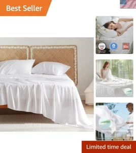 Deep Pocket Full Size Cooling Sheets - Soft & Breathable Bamboo Bed Set in White - Picture 1 of 11