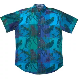 Vintage Chaps Ralph Lauren Herren Medium Blau Grün Tropical Hawaiian Button Down - Bild 1 von 8