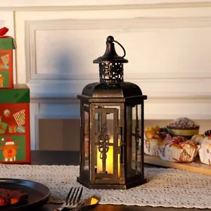 Retro Hanging Candle Holder Lantern 10 Inch (H) Metal Indoor Outdoor Home Decor - Picture 1 of 10