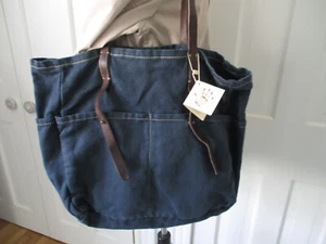 49 Square Miles Rissetto Canvas Tote Bag Navy/Leather NWT - Picture 1 of 18