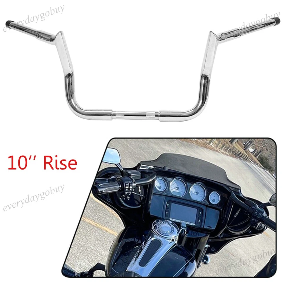 Chrome 10" Meathook Handlebars 1 1/4" Bar For Harley Street Glide Special 86-UP - Image 1 of 4