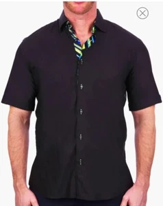 Maceoo Mens Dress Shirt Soft Black Short Sleeve Galileo Italian Button Down Sz M - Picture 1 of 15
