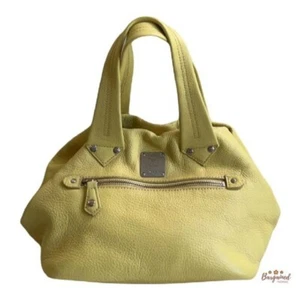 Auténtico Bolso de Mano MCM Vintage Cuero Guijarro Amarillo Pequeño - Imagen 1 de 13