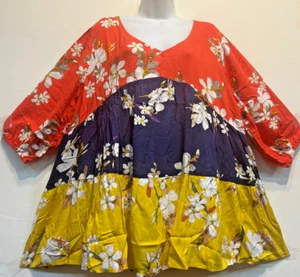 Neu mit Etikett FUNKY STUFF abgestuft Fiesta Boho farbblockiert Blumen Viskose TOP 1X kostenloser Versand - Bild 1 von 9