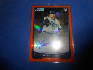 2012 BOWMAN CHROME MATT MOORE ORANGE REFRACTOR EOOKIE AUTO /25