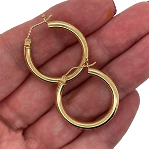 Vintage 14k Yellow Gold 1" Tube 2MM Hoop Earrings 2.57 Grams Designer Signed 585 - Picture 1 of 2