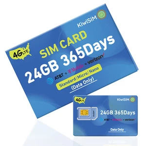 4G LTE SIM Card 24GB 365Days USA Network Support for AT&T, T-Mobile and Verizon - Picture 1 of 5