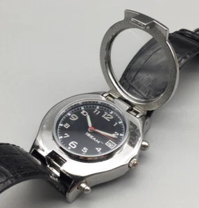 Reloj IBeam Hombre 41mm Tono Plateado Esfera Negra Fecha Correa Cuero Batería Nueva - Imagen 1 de 16
