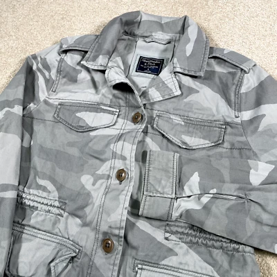Chaqueta Abercrombie Fitch Mujer Pequeña Adulta Gris Camuflaje Militar Abotonada Foto 1 de 4