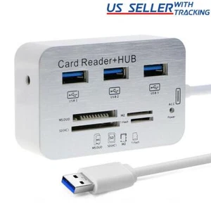 Aluminum 3 Port USB 3.0 Hub MS SD M2 TF Multi-In-1 Memory Card Reader Adapter US - Picture 1 of 7
