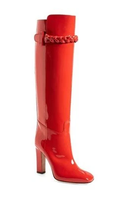 $1845 VALENTINO GARAVANI ICONIC ORANGE PATENT BRAIDED TALL BOOTS 40 I LOVE SHOES - Image 1 of 4