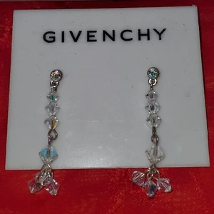 Givenchy Silvertone Clear Crystal Dangle Post Earrings - Picture 1 of 9
