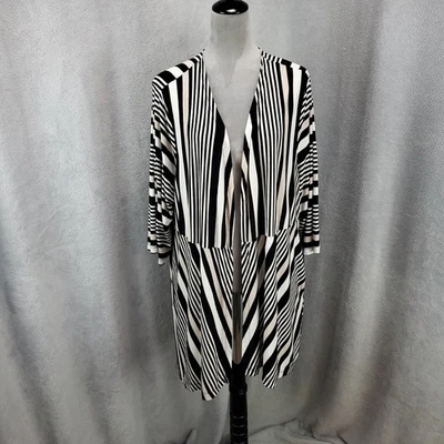 Cárdigan Catherines para mujer 2X negro blanco rayas geométricas frente abierto elástico Foto 1 de 4