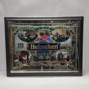Heineken Mirrored Beer Sign Framed 36x28 Amsterdam Rotterdam Dutch Brewery Rare - Picture 1 of 7