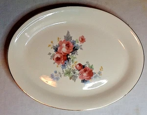 UNIVERSAL CAMBRIDGE PLATTER W / 22K GOLD EDGE, 1940'S, ROSE BOUQUET 021524C - Picture 1 of 6