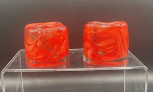 ART GLASS CANDLE STICK HOLDERS RED ORANGE SWIRL - Picture 1 of 5