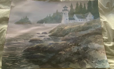 Charles Murphy Michigan Artist Watercolor Painting "Lighthouse" Signed 22"x29.5" - Image 1 of 4