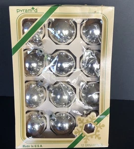 Rauch Set Of 12 Glass Ornaments- In Original Box Metallic Silver USA Vintage - Picture 1 of 23