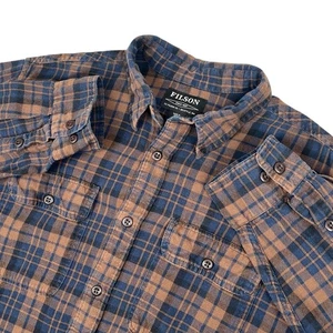 C.C. Filson Co. Shirt Men's Large Flannel Brown Blue Cotton Long Sleeve Pockets - Picture 1 of 12