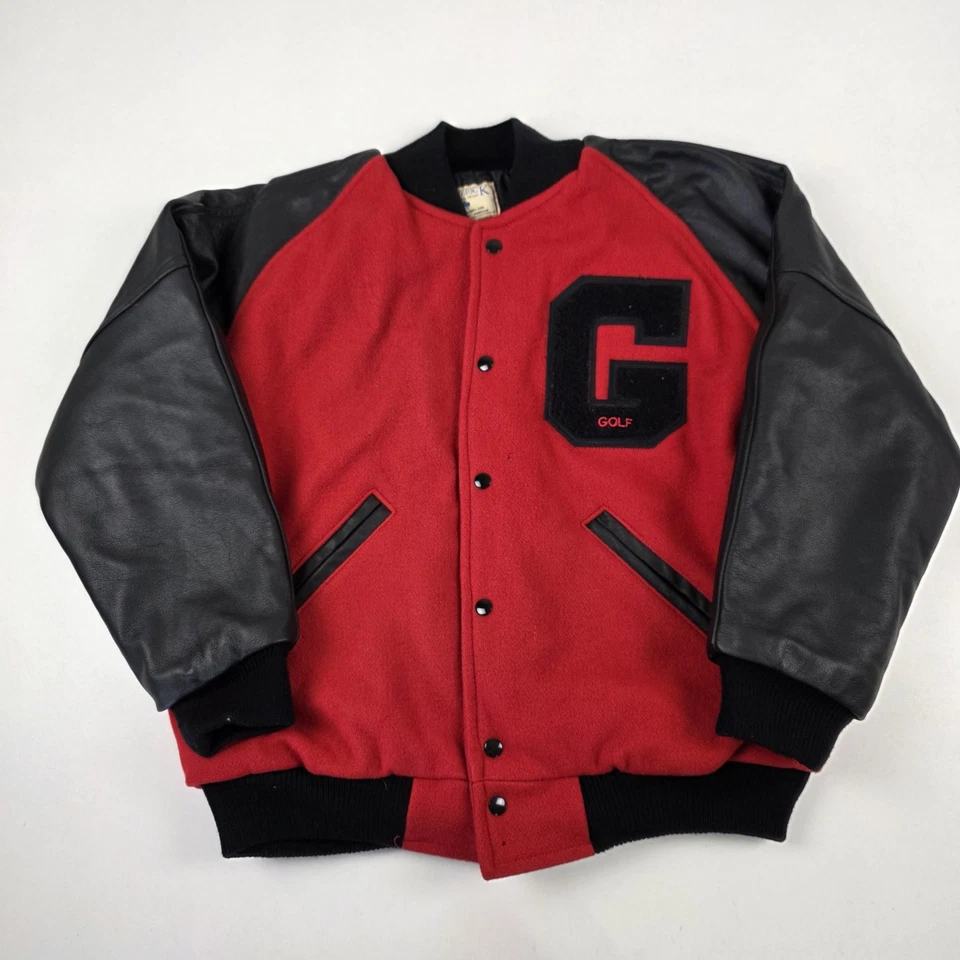 Vtg Maverick Dallas Texas Wool Leather Varsity Jacket Red Black 42 G GOLF Patch Foto 1 de 4