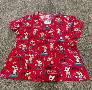 Rudolph the rednosed reindeer Christmas NWT scrub’s top size XL - Picture 1 of 3