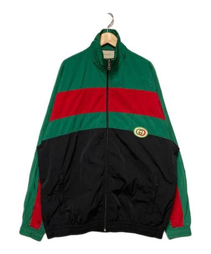 Gucci Giacca Nylon Sportiva Logo GG Verde Rosso Nero Zip Tasche Usatoo