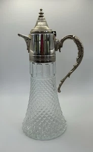 Vintage Diamond Cut Crystal Silver Plated Wine Claret/Decanter/Jug 11 3/4” - Picture 1 of 6