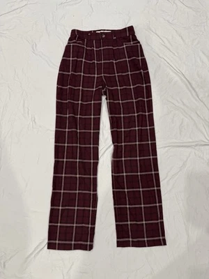 Size 1R Hollister Burgundy and Cream Plaid Straight Leg Sweatpants with Pockets - Изображение 1 из 4