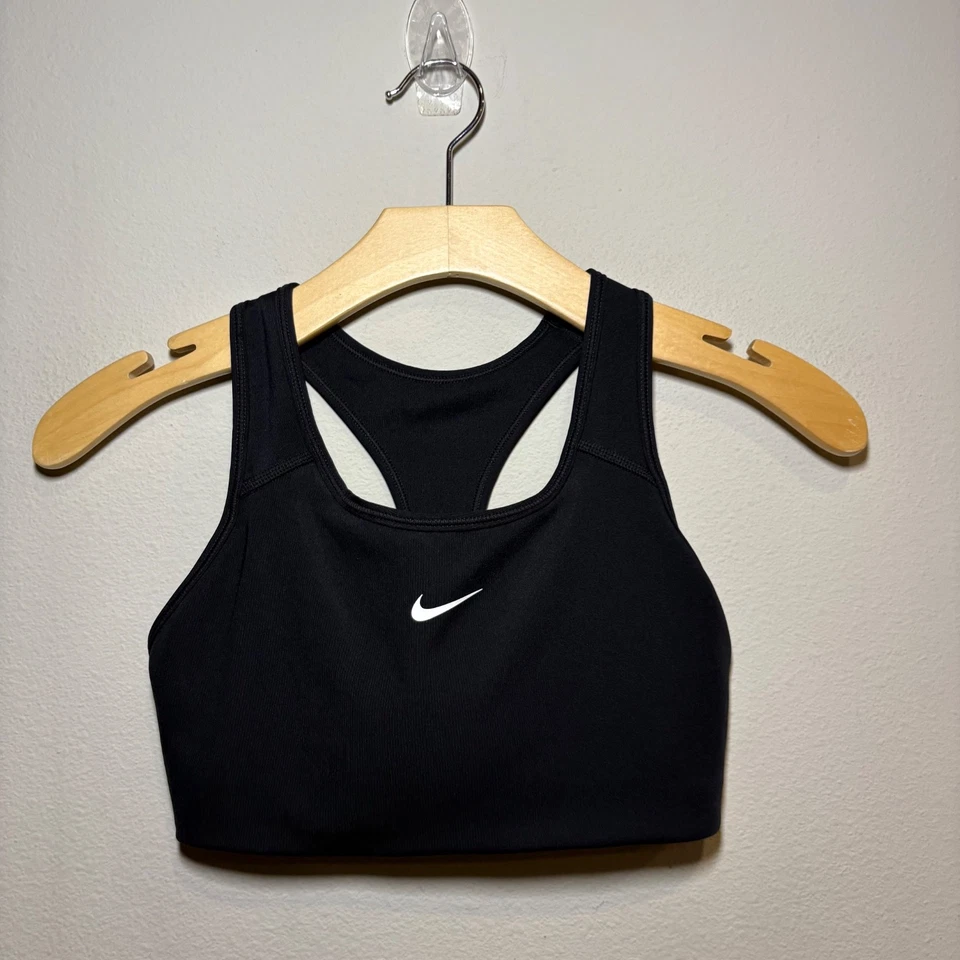 Nike Swoosh Racerback Sports Bra Womens M Black Padded Pullover Full Coverage - Image 1 of 4