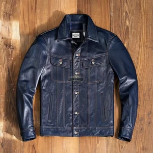 Herren Echt Leder Trucker Jacke Kontrastfaden Levi's Style Bikerjacke - Bild 1 von 3