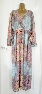 RIVER ISLAND size 10 12 14 M Sheer Paisley Kimono sleeve maxi cover up Holiday - Picture 1 of 5
