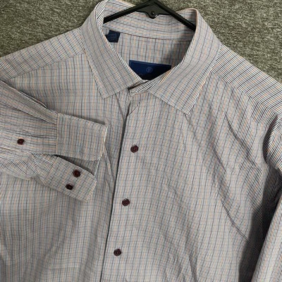 Camisa de vestir David Donahue Fusion Performance para hombre talla 16,5 L naranja azul a cuadros Foto 1 de 4