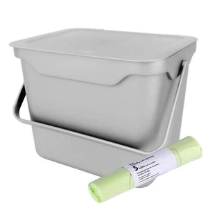 5L Grey Kitchen Compost Caddy/Food Waste Bin & 50 x 5 Litre Compostable Bags - Picture 1 of 8
