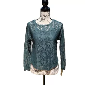 Art Class Girls Long Sleeve Green Shirt with Cami Floral Lace Top Sz 10-12 - Picture 1 of 12