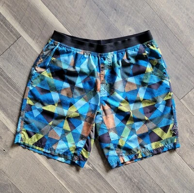 Pantalones Cortos Prana Mojo Grandes Azul Estampado Geométrico Ligeros Pull On 10" Entrepierna Foto 1 de 4