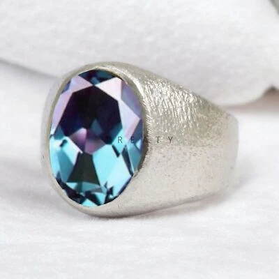 Piedras preciosas de alejandrita de corte ovalado con anillo de plata de ley 925 para hombre #601 Foto 1 de 4
