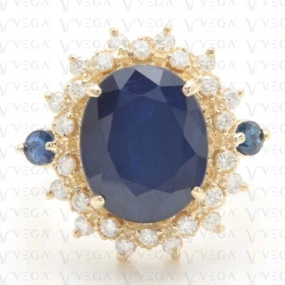 8.50Carat Oval Shape Natural Blue Sapphire & Diamond 18K Yellow Gold Plated Ring - Image 1 of 4