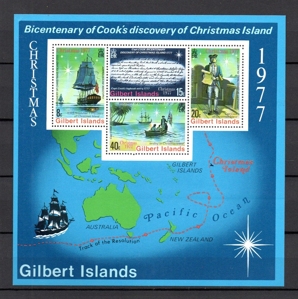 Gilbert & Ellice Islands 1977 sheet J.Cook/ships/boats stamps (Michel Bl. 4) MNH — 第 1/1 张图片