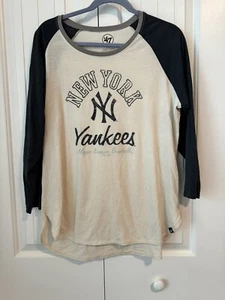 New York Yankees '47 Brand Raglan Style Baseball Shirt Erwachsene Gr. XL Beige Navy - Bild 1 von 4