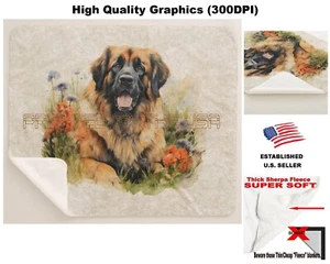Leonberger Dog Breed Floral Pet Portrait Sherpa Fleece Throw Blanket - Picture 1 of 6
