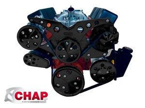 Small Block Chevy Serpentine Pulley Conversion Kit ALT PS AC SBC BLACK - Bild 1 von 5